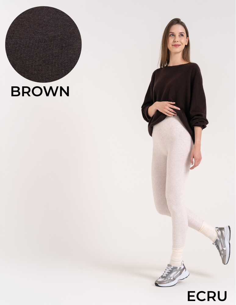 Damskie legginsy modelujące z wysokim stanem i wiskozą w prążek (Rozmiar: XL - Kolor: BRĄZOWY)