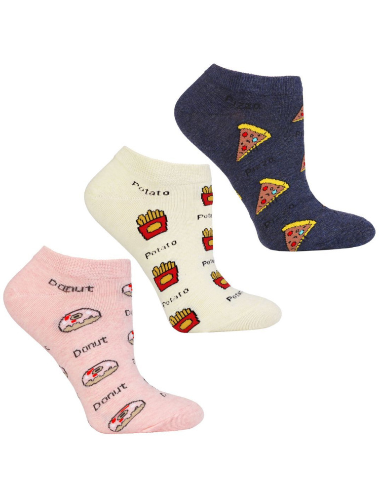 Bawełniane damskie skarpetki stopki wzór w jedzenie 3-pak (Kolor: WIELOKOLOROWY - Rozmiar: 38-41)