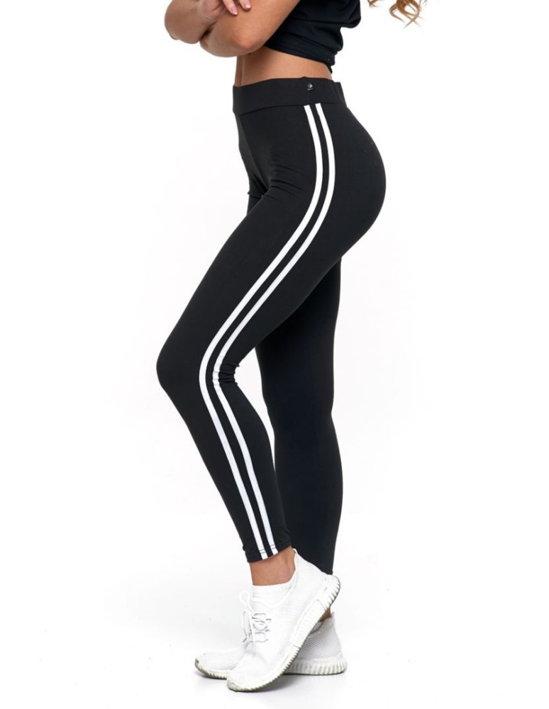 Legginsy damskie z lampasami typu peach touch (Kolor: CZARNY - Rozmiar: L/XL)