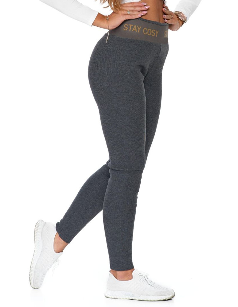 Legginsy damskie ocieplane w prążek wysoki stan (Rozmiar: L/XL - Kolor: GRAFIT)