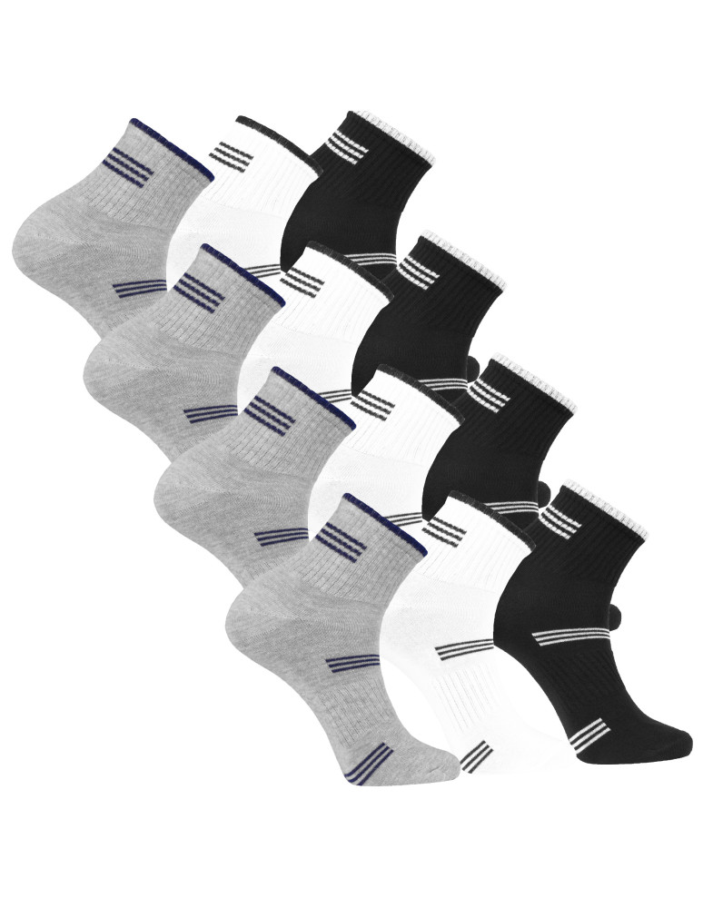 Skarpety męskie sportowe krótkie 3/4 szeroki ściągacz 12-pak (Kolor: WIELOKOLOROWY - Rozmiar: 43-45)