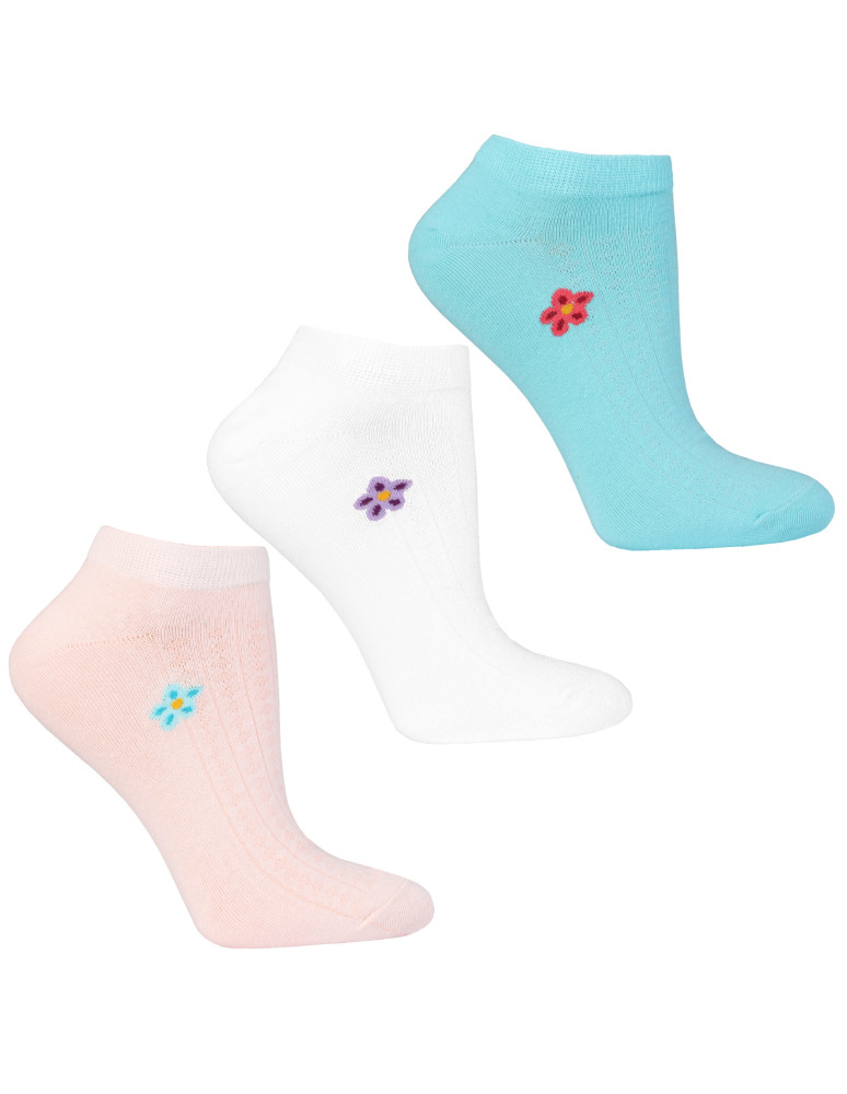 Skarpetki stopki damskie bawełniane z kwiatkiem 3-pak (Kolor: WIELOKOLOROWY - Rozmiar: 38-41)