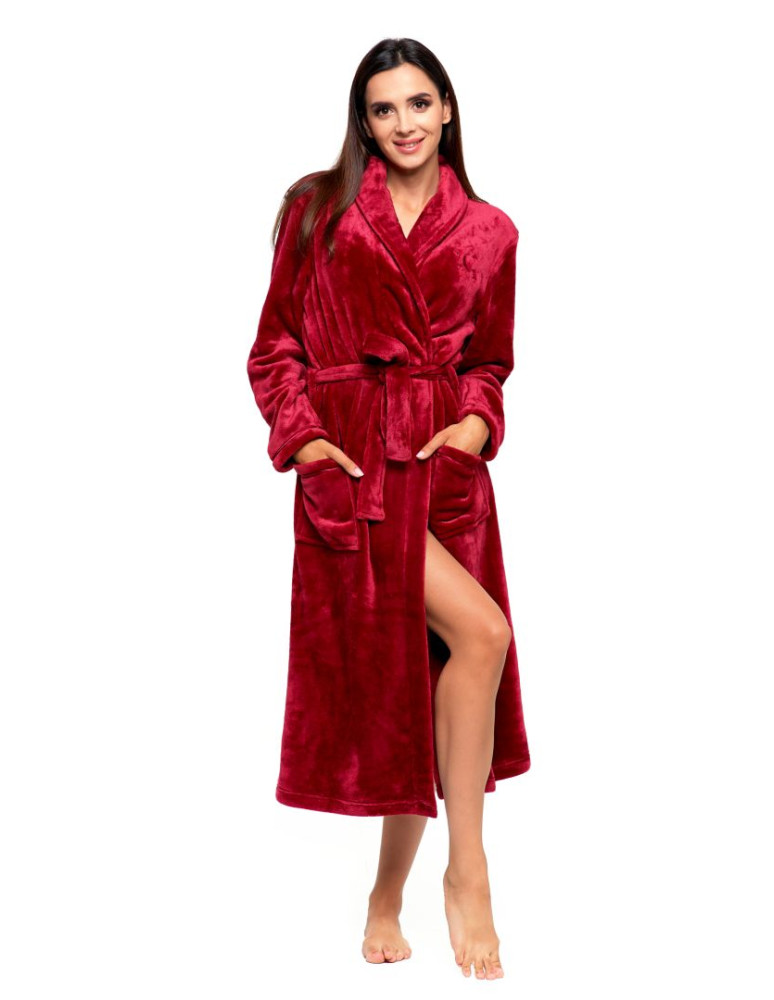 Szlafrok damski ciepły z wiązaniem długi (Rozmiar: S - Kolor: KREMOWY)