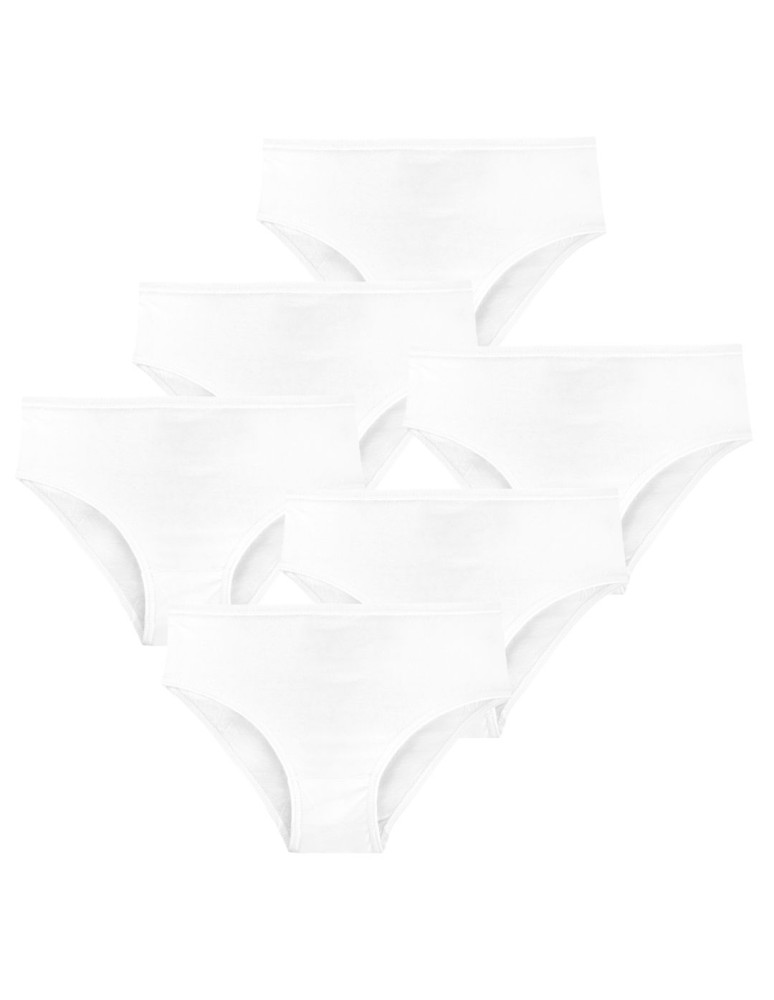 Majtki damskie figi wysoki stan 100% bawełna białe 6-pak (Kolor: BIAŁY - Rozmiar: 2XL)