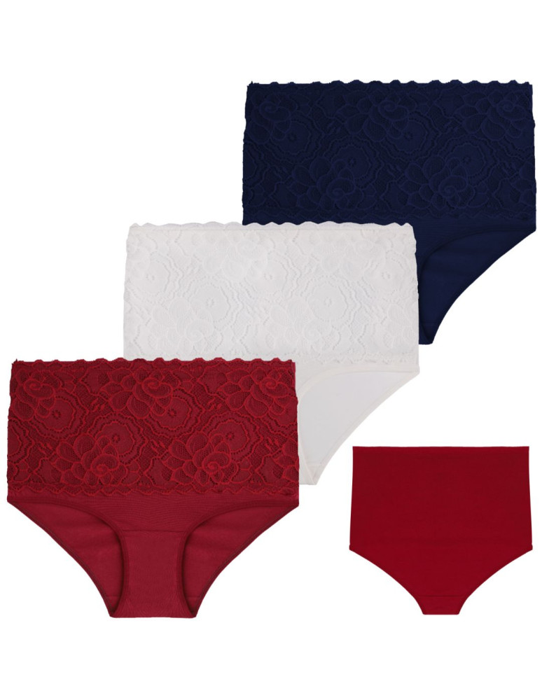 Figi damskie z wysokim stanem 3-pak (Rozmiar: L - Kolor: WIELOKOLOROWY)