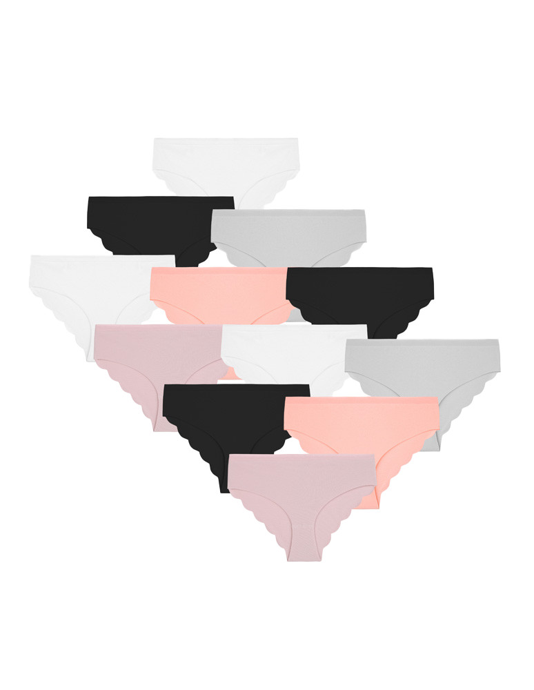 Figi damskie bikini bawełniane bezszwowe wykończenie 12-pak (Rozmiar: M - Kolor: WIELOKOLOROWY)