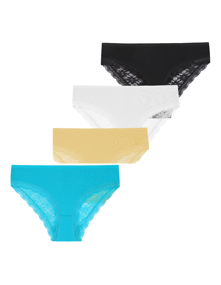 Majtki figi damskie bawełniane z koronkowym tyłem 4-pak (Rozmiar: M - Kolor: WIELOKOLOROWY)