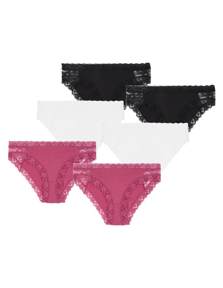 Majtki figi bikini damskie bawełniane z koronką 6-pak (Rozmiar: L - Kolor: WIELOKOLOROWY)