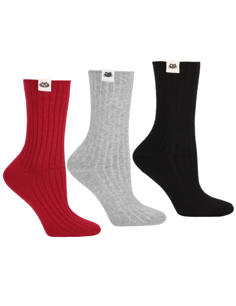 Skarpetki długie damskie bawełniane prążkowane 3-pak (Kolor: WIELOKOLOROWY - Rozmiar: 35-38)