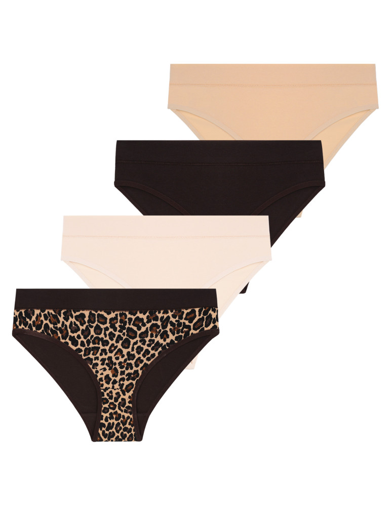 Damskie majtki figi bikini z podwyższonym stanem 4-pak (Rozmiar: XL - Kolor: WIELOKOLOROWY)