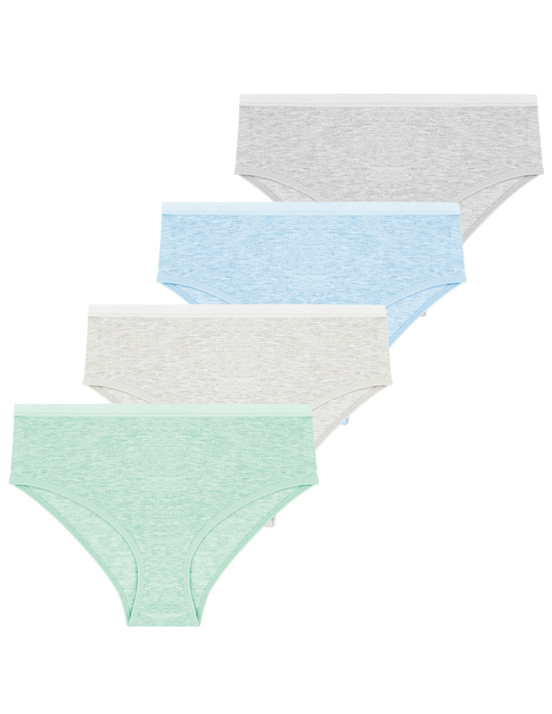Damskie majtki figi bikini klasyczne z gumką w pasie 4-pak (Rozmiar: L - Kolor: WIELOKOLOROWY)
