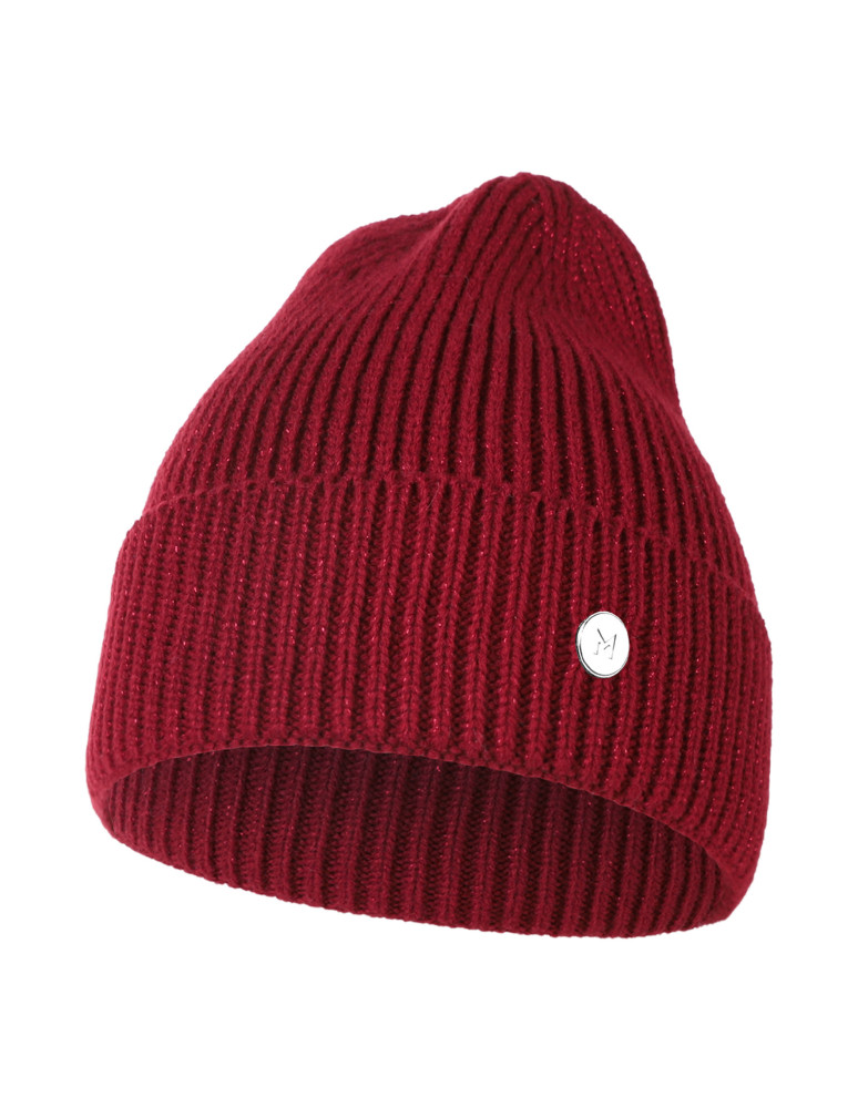 Czapka damska beanie dzianinowa elegancka (Kolor: BORDOWY - Rozmiar: Uniwersalny)