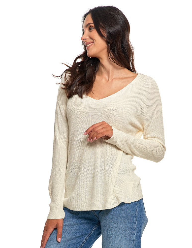 Cienki sweter damski dzianinowy z wiskozą (Kolor: BIAŁY - Rozmiar: M)