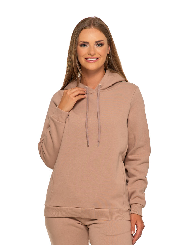Bluza damska dresowa ocieplana z kapturem (Rozmiar: M - Kolor: BEŻOWY)