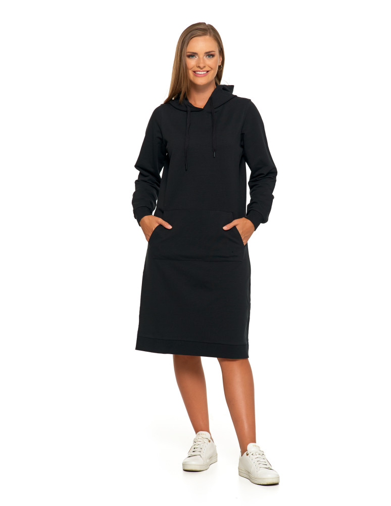 Sukienka dresowa midi z kapturem i bocznymi rozcięciami (Kolor: CZARNY - Rozmiar: 3XL)