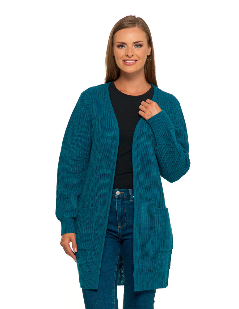 Damski dzianinowy kardigan z kieszeniami (Rozmiar: L/XL - Kolor: BEŻOWY)